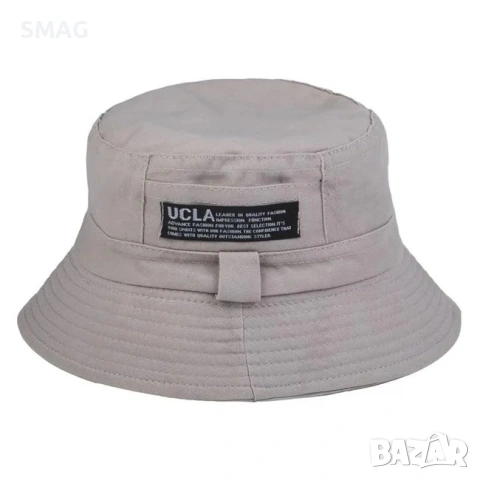 Мъжка памучна шапка тип bucket сива с патч UCLA_1249848