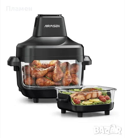 AIRMSEN Portable Glass Air Fryer 4.5L + 1.2L Нов Стъклен Еърфрайър 1500W Без PFAS, снимка 12 - Фритюрници - 55424452