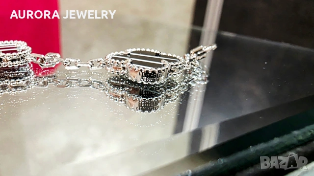 Van Cleef & Arpels VCA 5 Motifs Silver Veined Black Onyx Vintage Alhambra Дамска Гривна, снимка 6 - Гривни - 54710078