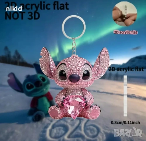2D Лило  Lilo от Стич stitch с кристал акрил Ключодържател висулка, снимка 2 - Други - 54403464