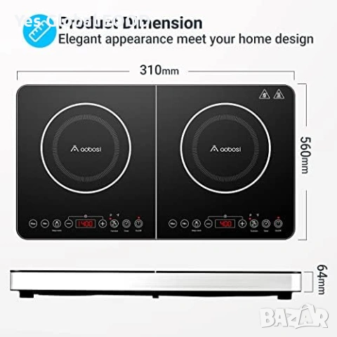 Двоен индукционен котлон Aobosi 3500W с таймер, снимка 7 - Котлони - 54036821