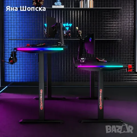 Гейминг бюро - LED RGB, Регулируема височина, 140см, снимка 5 - Геймърски - 55498455