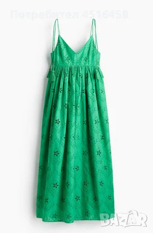 Дълга лятна рокля с рязана бродерия в зелен цвят H&M, снимка 3 - Рокли - 55391818