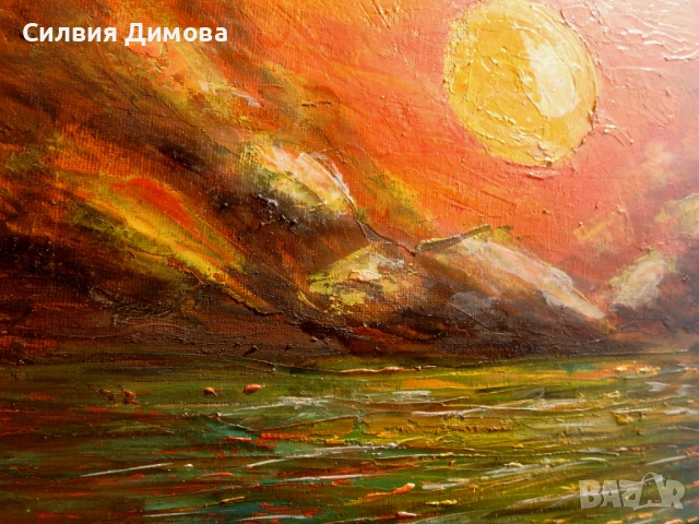 Маслени бои, платно, Моски залез, пурпурен, снимка 5 - Картини - 54328675