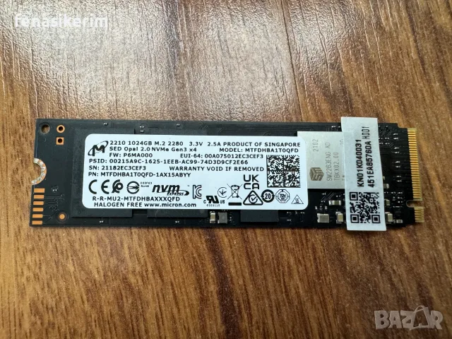 НОВО 100% Здраве Micron 2210 1000GB 1TB SSD NVMe 2280 Gen 3 x4 PCIe