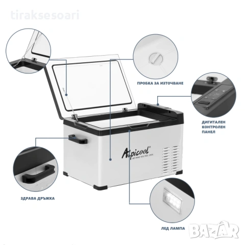 Alpicool 20L компресорен авто хладилник с фризер Bluetooth 12V 24V 220V хладилна кутия, снимка 4 - Аксесоари и консумативи - 54250517