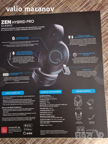 Безжични слушалки Gaming CREATIVE ZEN HYBRID PRO, Микрофон, Bluetooth 5.3, Хибриден ANC, RGB LED, снимка 3 - Bluetooth слушалки - 55211257