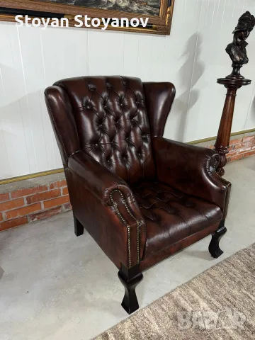 Chesterfield/Честърфийлд Луксозен фотьойл от естествена кожа, снимка 4 - Дивани и мека мебел - 55398238