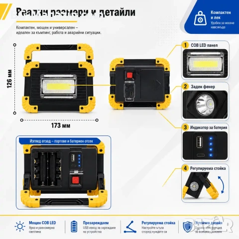 Мощна преносима къмпинг лампа LED осветление фенер презареждаща се USB за риболов палатка аварии, снимка 4 - Къмпинг осветление - 51016999