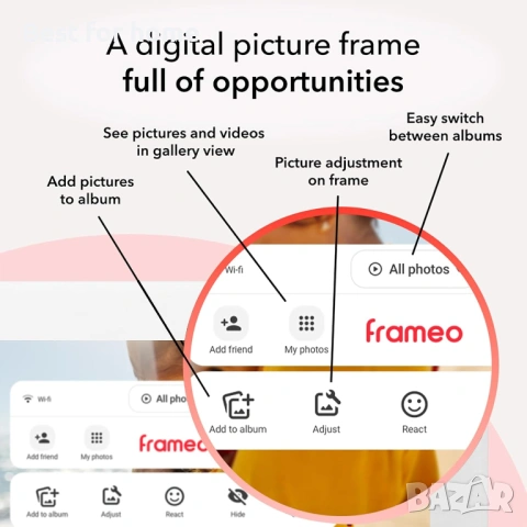 Frameo Бяла 10,1-инчова смарт WiFi цифрова фоторамка, цифрова фоторамка Wi-Fi с 32GB памет и SD слот, снимка 7 - Друга електроника - 54886003