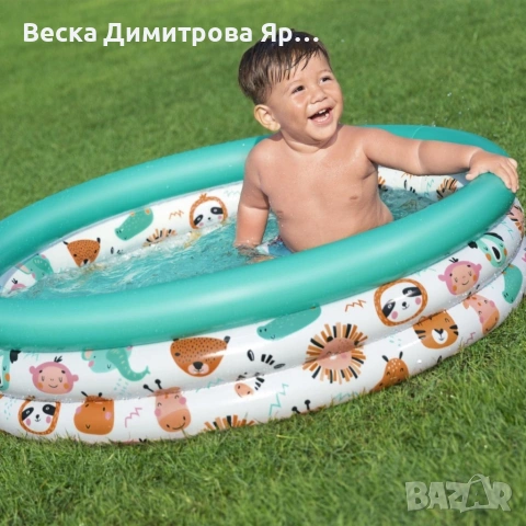 Детски надуваем басейн 102 x 25 см – цветен басейн с животни за деца 2+ години, 101 л капацитет, PVC, снимка 6 - Басейни и аксесоари - 54933642