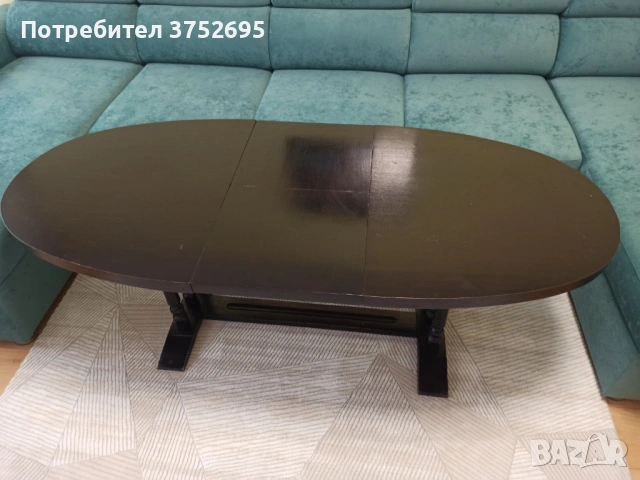 Масивна черна холна маса – разтегателна, снимка 2 - Маси - 54649211