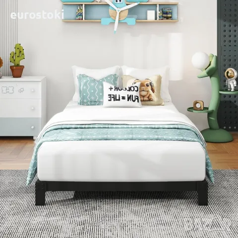 Метална ниска рамка за легло 90 x 200 см, модерно метално легло за възрастни, деца, тийнейджъри, снимка 3 - Спални и легла - 55332128