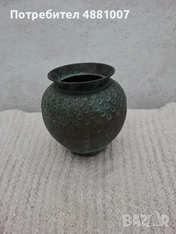 Винтидж месингова ваза / кашпо със зелена патина (Verdigris) – Арт декор