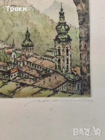 Оригинален цветен офорт 1942 год.на худ. Ludwig Adamus, снимка 3 - Антикварни и старинни предмети - 55530210