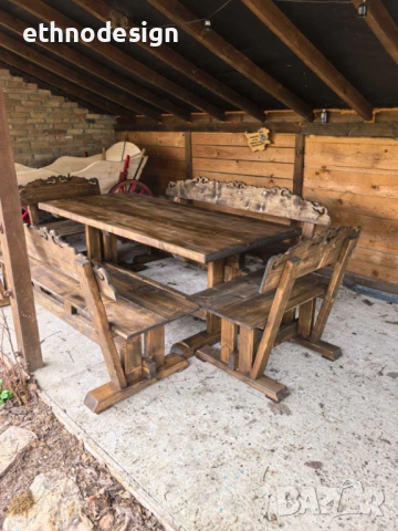 Комплект маса с четири пейки, снимка 2 - Маси - 54069407