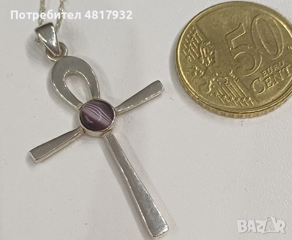 Кръст,сребро с естествен камък тигрово око, снимка 2 - Колиета, медальони, синджири - 54556843