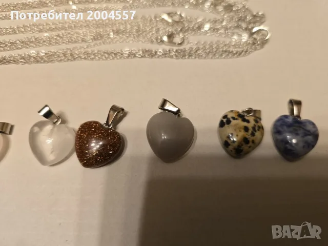 Колиета Сърца от естествени камъни със Сребърна верижка проба 925, снимка 4 - Колиета, медальони, синджири - 55398724