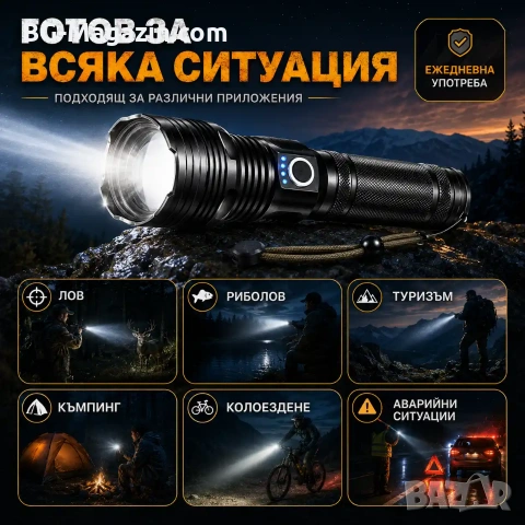 Професионален тактически акумулаторен фенер LED прожектор за лов риболов къмпинг работа аварии, снимка 5 - Къмпинг осветление - 51027590