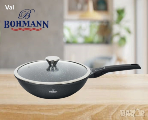 Тиган Уок с капак Bohmann, 28см. 3.4л., Лят алуминий, Подвижна дръжка, Индукция, снимка 3 - Съдове за готвене - 55001946