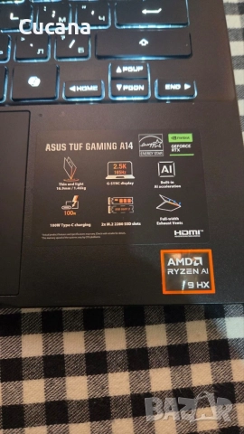 ASUS TUF Gaming A14 (Windows 11 / Ryzen AI 9 HX 370 / 36MB Cache / RTX 4060 / 16GB 7500MHz), снимка 3 - Лаптопи за игри - 55014541