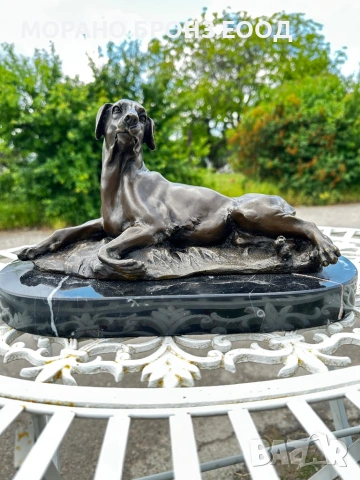 Колекционерска бронзова скулптура „Лежащо куче“ – подписана от Antoine-Louis Barye, снимка 2 - Антикварни и старинни предмети - 54617650
