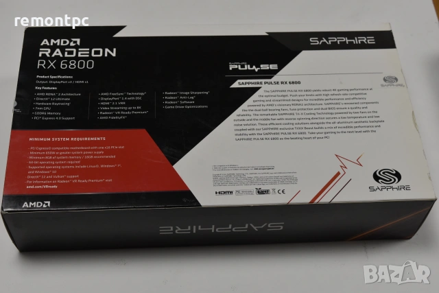 Видео карта Sapphire Pulse RX 6800 16 GB - в кутия и аксесоари , снимка 2 - Видеокарти - 55120158