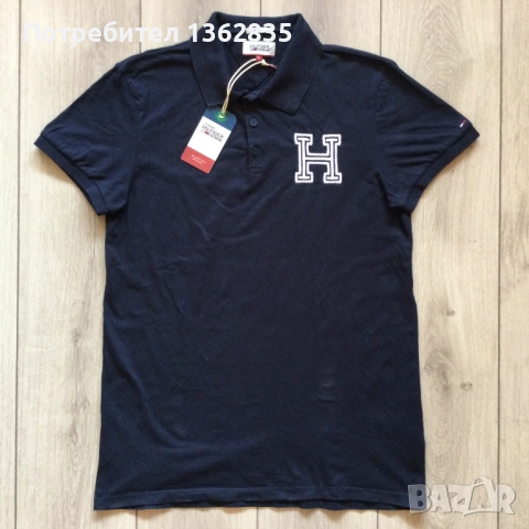НОВА оригинална тъмно синя памучна поло тениска с яка TOMMY HILFIGER JEANS размер L от САЩ, снимка 3 - Тениски - 54605719
