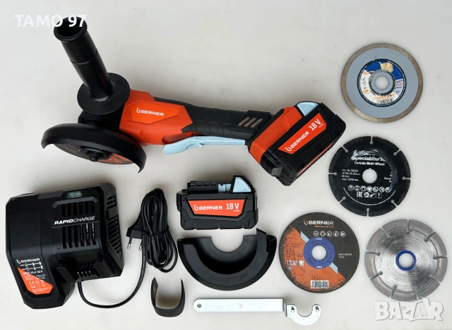 BERNER BACAG-1 BL 18V - Безчетков ъглошлайф 2x18V 5.0Ah неразличим от нов!, снимка 3 - Ъглошлайфи - 55151841