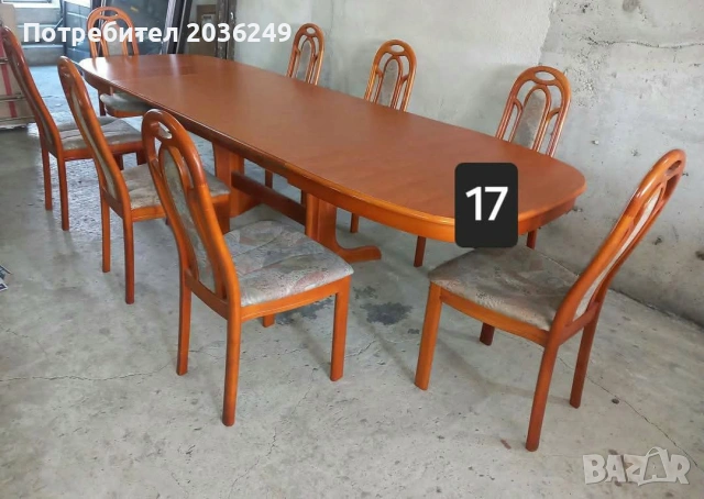 Комплект масивна разтегателна маса- автомат с 8 стола