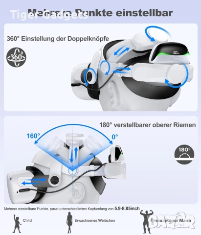 MQ4000 VR Elite Head Strap – комфортен head strap за Meta Quest 2 / Quest 3 с 2 батерии 6700mAh, снимка 2 - Друга електроника - 54550640
