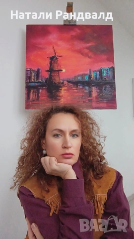 Маслена картина - Мелница 60х60см, снимка 3 - Картини - 54899844
