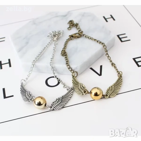 Гривна Harry Potter Golden Snitch & Deathly Hallows – Златиста/Сребриста, Метална сплав, 23 см 10122, снимка 3 - Гривни - 54658626