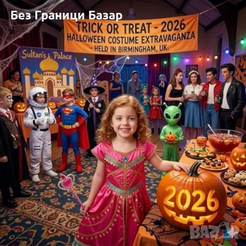 Нов Детски костюм принцеса розов комплект с тиара пръчка ръкавици 5/6 години, снимка 6 - Други - 54046823