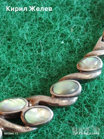 Сребърно колие с КРАЛСКИ СЕДЕФ винтидж стил майсторска ръчна изработка 52164, снимка 3 - Колиета, медальони, синджири - 54037665