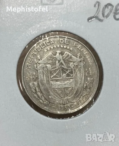 1/4 Балбоа 1953 г, Панама - сребърна монета, снимка 2 - Нумизматика и бонистика - 55308253