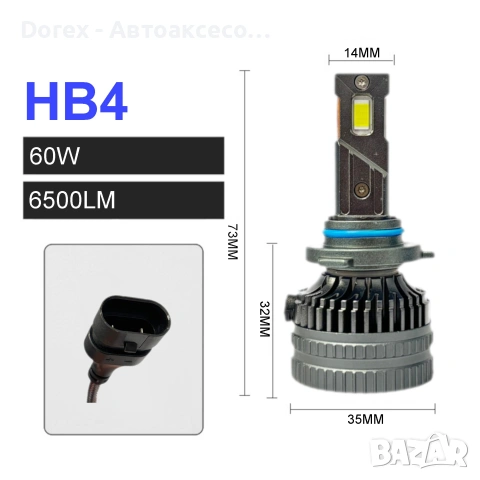 Комплект LED крушки HB4, HB3, H1 или H8 / H9 / H11 12V-24V - 60W, 6500LM, 6000K, CANBUS без грешки, снимка 2 - Аксесоари и консумативи - 54969655
