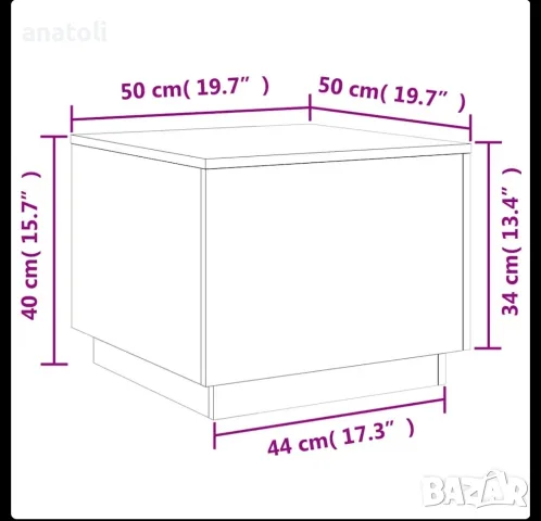 Маси за кафе 2.бр с LED осветление, сив сонома, 50x50x40 см чисто нови от Германия , снимка 4 - Маси - 55601577