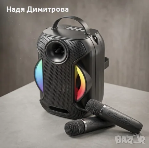 Преносима Bluetooth караоке колона ZQS-W4110 с 2 безжични микрофона,RGB светлини, FM радио, USB, AUX