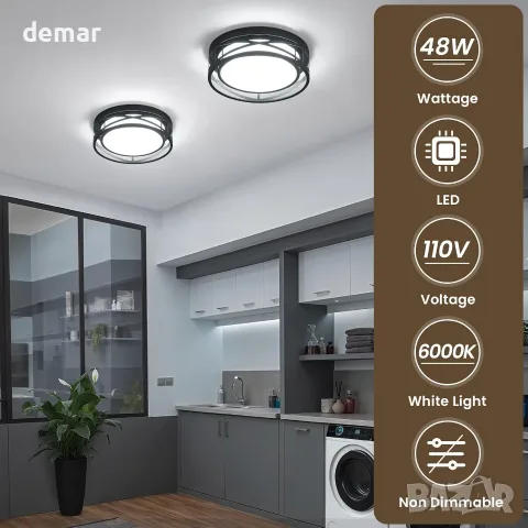 LED таванна лампа за помещение с вграден източник, метална конструкция и акрилен дифузер, 32 см, снимка 4 - Лампи за таван - 55538304
