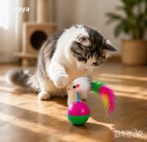 6588 Играчка за котки с мишка и топка – 10 см, снимка 3 - За котки - 54225504