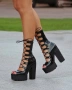 Летни боти на ток - черен лак, снимка 1