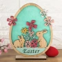 Великденска фигурка – яйце със зайчета и цветя, надпис „Easter", 17x4x22 см_1247738, снимка 1