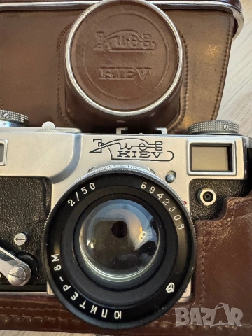 Фотоапарат Kiev 4 (1969) + Jupiter-8M 50mm f/2 + оригинален кожен калъф – СССР, снимка 4 - Фотоапарати - 54981507