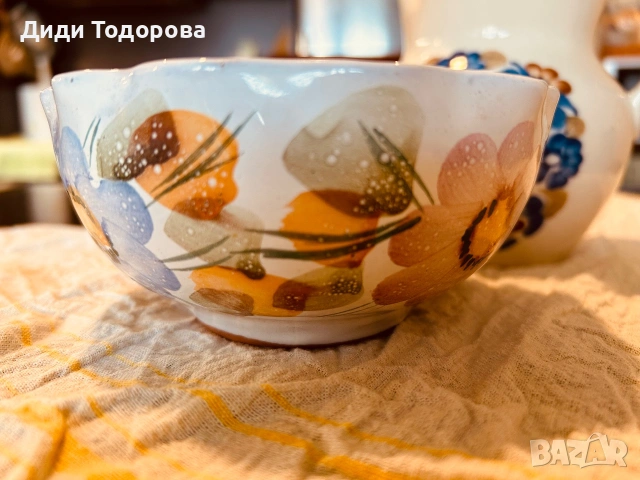 Ръчно рисувана каничка + подарък купичка, снимка 5 - Декорация за дома - 55056266