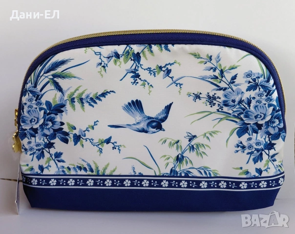 Estee Lauder козметичен несесер със сини цветя и птица