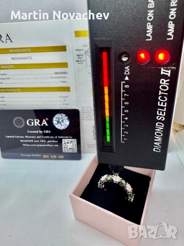 Сребърен пръстен с мойсанит (Диамант) 7.5 карата, снимка 10 - Пръстени - 54091856