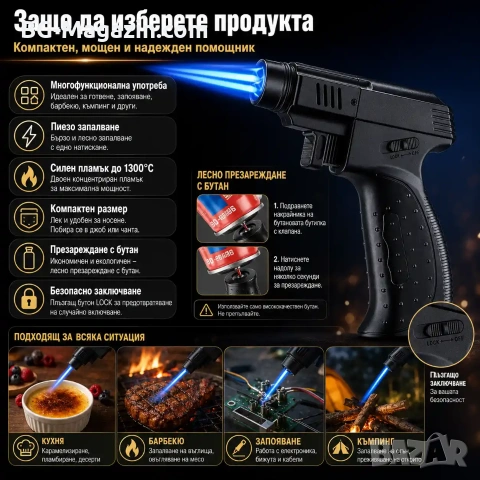Мощна мини ръчна газова горелка домашна за запояване барбекю крем брюле кухненска готвене запалка, снимка 5 - Поялници и запояване - 51050012