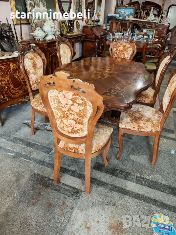 Барокова трапезна маса с шест стола , снимка 5 - Маси - 54462893