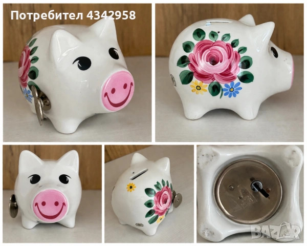 🐷 Сладка винтидж керамична касичка – прасенце с цветя.1970-1980г.